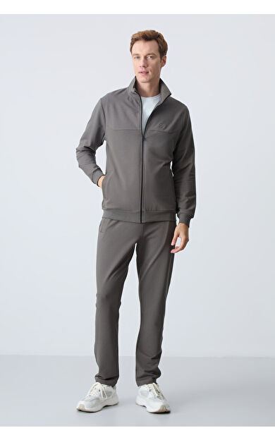 TommyLife Koyu Gri Pamuklu Kalın Yumuşak Dokulu Comfort Fit Basic Erkek Eşofman Takım - 85260