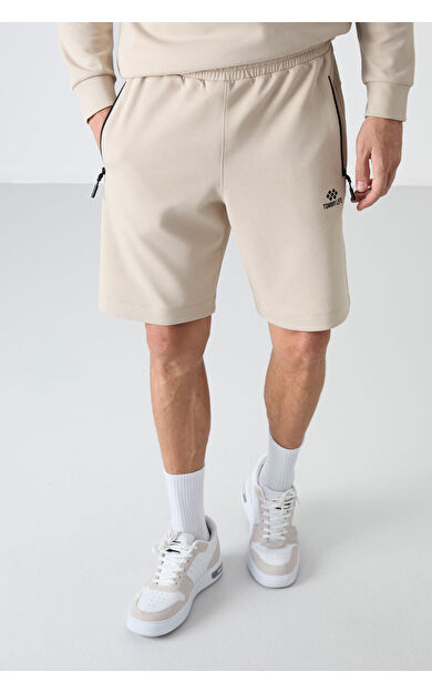 TommyLife Bej Gizli Fermuar Arka Cepli Bağcıklı Standart Kalıp Erkek Şort - 81136
