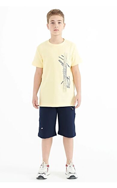 TommyLife Sarı Yazı Baskılı O Yaka Standart Kalıp Erkek Çocuk T-Shirt - 11119