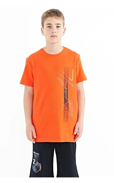 TommyLife Portakal Yazı Baskılı O Yaka Standart Kalıp Erkek Çocuk T-Shirt - 11119