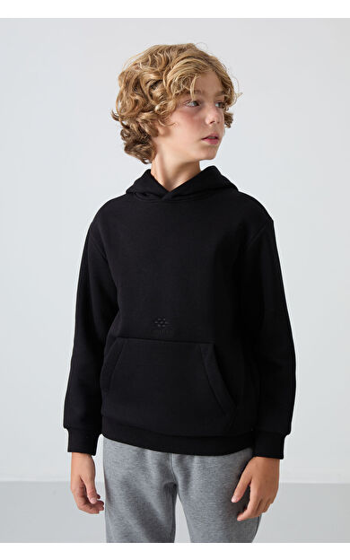 TommyLife Siyah Pamuklu Kalın İçi Tüylü Yumuşak Dokulu Standart Fit Baskılı Erkek Çocuk Sweatshirt - 11215
