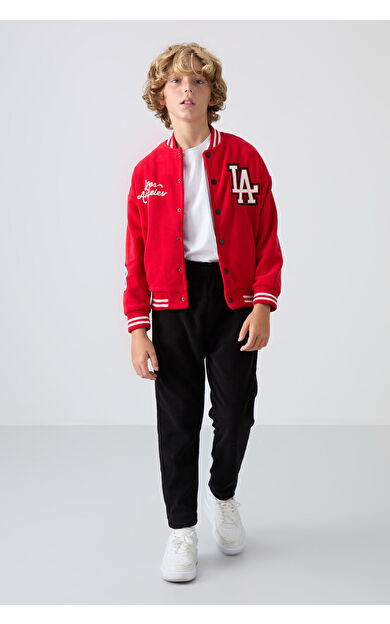 TommyLife Siyah Kalın Yumuşak Dokulu Standart Fit Nakışlı Polar Erkek Çocuk Eşofman Alt - 11219