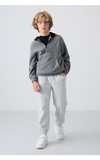 TommyLife Taş Kalın Yumuşak Dokulu Standart Fit Nakışlı Polar Erkek Çocuk Eşofman Alt - 11220