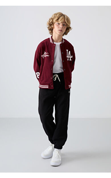 TommyLife Siyah Kalın Yumuşak Dokulu Standart Fit Nakışlı Polar Erkek Çocuk Eşofman Alt - 11220