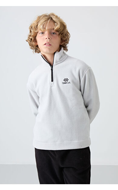 TommyLife Taş Kalın Yumuşak Dokulu Standart Fit Nakışlı Polar Erkek Çocuk Sweatshirt - 11221