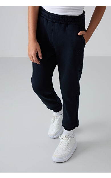 TommyLife Lacivert Pamuklu Kalın İçi Tüylü Standart Fit Nakışlı Erkek Çocuk Eşofman Alt - 11224