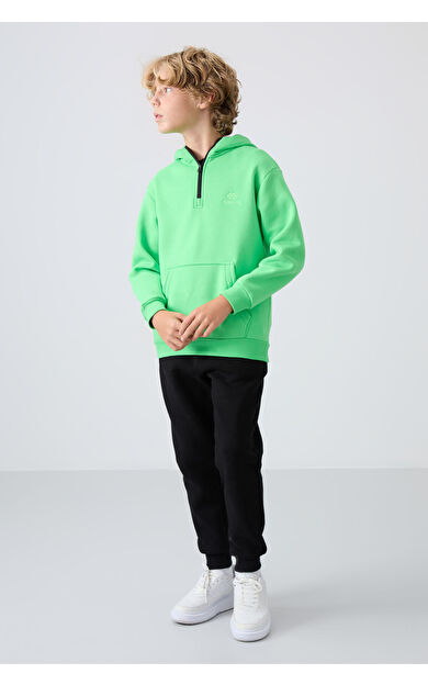 TommyLife Siyah Pamuklu Kalın İçi Tüylü Standart Fit Nakışlı Erkek Çocuk Eşofman Alt - 11224