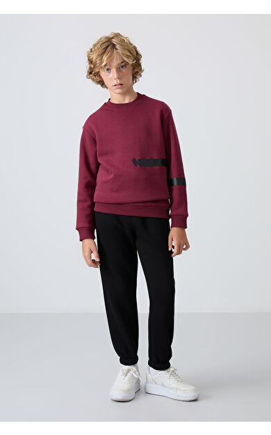 TommyLife Siyah Pamuklu Kalın İçi Tüylü Yumuşak Dokulu Standart Fit Baskılı Erkek Çocuk Eşofman Alt - 11225