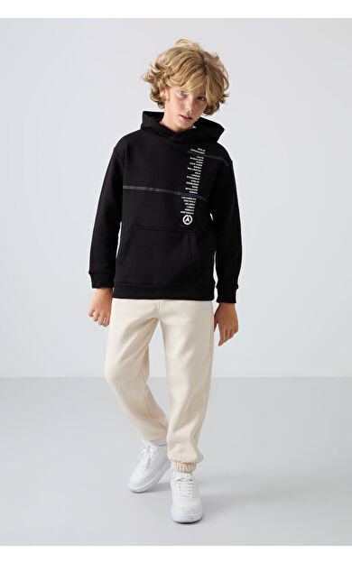 TommyLife Bej Pamuklu Kalın İçi Tüylü Yumuşak Dokulu Standart Fit Baskılı Erkek Çocuk Eşofman Alt - 11225