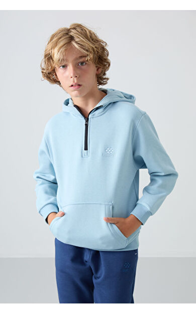 TommyLife Açık Mavi Pamuklu Kalın İçi Tüylü Yumuşak Dokulu Standart Fit Nakışlı Erkek Çocuk Sweatshirt - 11244