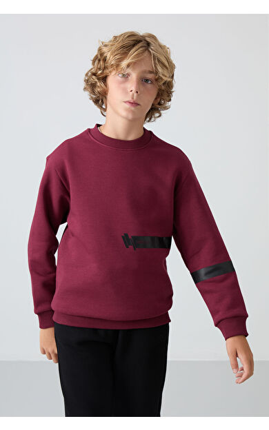 TommyLife Erguvan Pamuklu Kalın İçi Tüylü Yumuşak Dokulu Standart Fit Baskılı Erkek Çocuk Sweatshirt - 11238