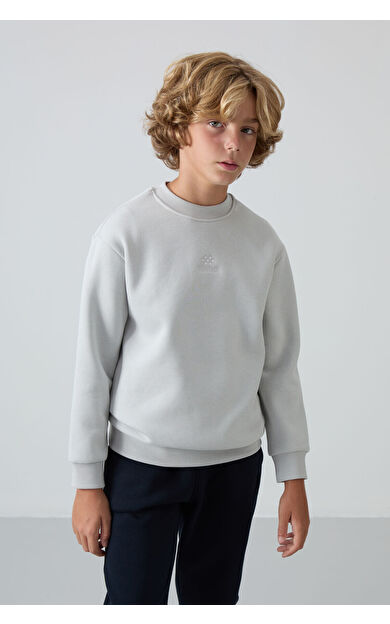 TommyLife Taş Pamuklu Kalın İçi Tüylü Yumuşak Dokulu Standart Fit Nakışlı Erkek Çocuk Sweatshirt - 11232