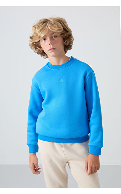 TommyLife Saks Pamuklu Kalın İçi Tüylü Yumuşak Dokulu Standart Fit Nakışlı Erkek Çocuk Sweatshirt - 11232