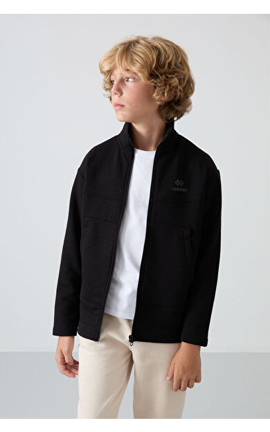 TommyLife Siyah Pamuklu Kalın İçi Tüylü Yumuşak Dokulu Standart Fit Nakışlı Erkek Çocuk Sweatshirt - 11245