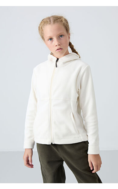 TommyLife Ekru Kalın Yumuşak Dokulu Standart Fit Nakışlı Polar Kız Çocuk Sweatshirt - 75152