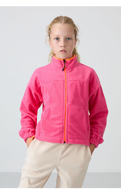 TommyLife Şeker Pembe Kalın Yumuşak Dokulu Standart Fit Nakışlı Polar Kız Çocuk Sweatshirt - 75157