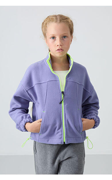 TommyLife Eflatun Kalın Yumuşak Dokulu Standart Fit Nakışlı Polar Kız Çocuk Sweatshirt - 75157