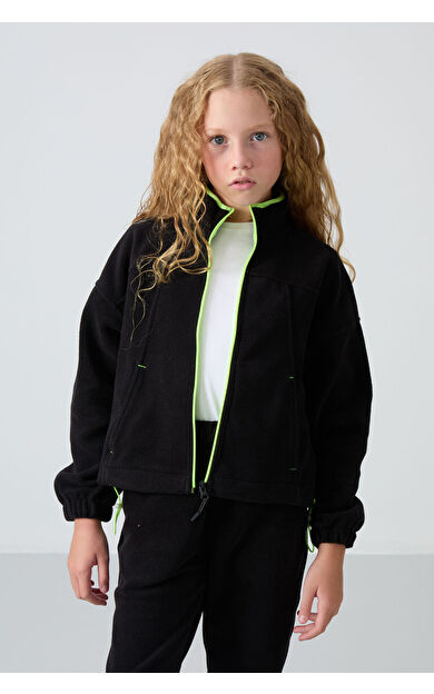 TommyLife Siyah Kalın Yumuşak Dokulu Standart Fit Nakışlı Polar Kız Çocuk Sweatshirt - 75157