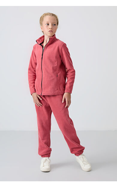 TommyLife Yaban Gülü Kalın Yumuşak Dokulu Standart Fit Nakışlı Polar Kız Çocuk Eşofman Alt - 75155