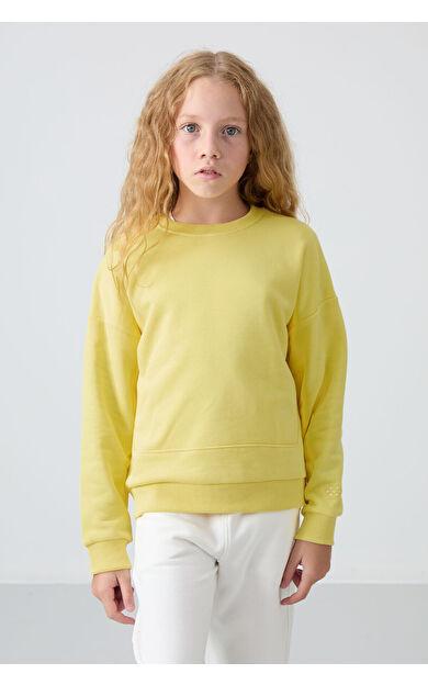 TommyLife Sarı Pamuklu İçi Tüylü Yumuşak Dokulu Oversize Nakışlı Kız Çocuk Sweatshirt - 75150