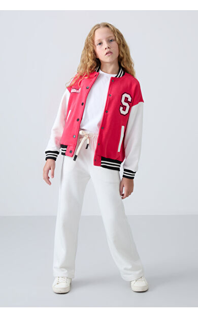 TommyLife Ekru Pamuklu İçi Tüylü Yumuşak Dokulu Standart Fit Nakışlı Kız Çocuk Eşofman Alt - 75146