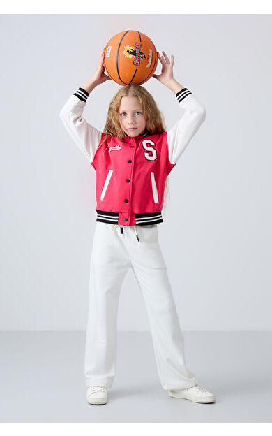 TommyLife Viva Kırmızı Pamuklu İçi Tüylü Yumuşak Dokulu Standart Fit Nakışlı Kız Çocuk Kolej Ceket - 75163