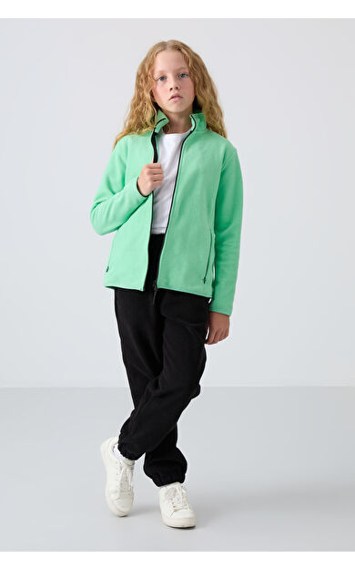 TommyLife Su Yeşil Kalın Yumuşak Dokulu Standart Fit Nakışlı Polar Kız Çocuk Sweatshirt - 75154