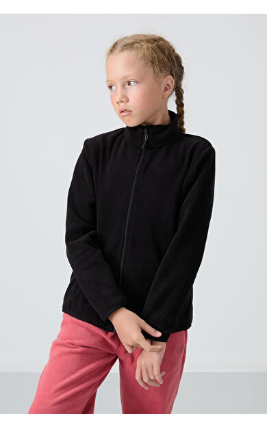 TommyLife Siyah Kalın Yumuşak Dokulu Standart Fit Nakışlı Polar Kız Çocuk Sweatshirt - 75154