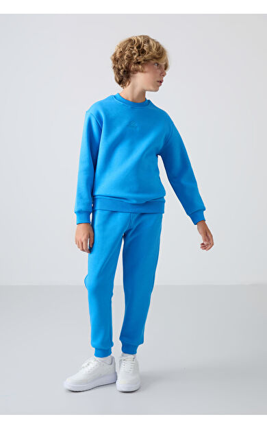 TommyLife Saks Pamuklu Kalın İçi Tüylü Yumuşak Dokulu Standart Fit Nakışlı Erkek Çocuk Eşofman Takım - 11249