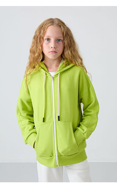 TommyLife Lime Yeşil Pamuklu İçi Tüylü Yumuşak Dokulu Standart Fit Nakışlı Kız Çocuk Sweatshirt - 75149
