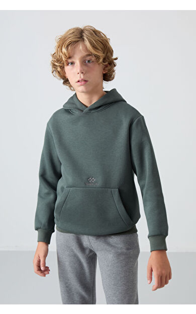 TommyLife Haki Pamuklu Kalın İçi Tüylü Yumuşak Dokulu Standart Fit Baskılı Erkek Çocuk Sweatshirt - 11215