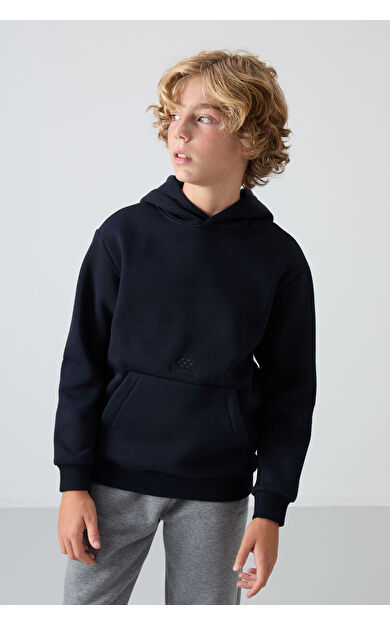 TommyLife Lacivert Pamuklu Kalın İçi Tüylü Yumuşak Dokulu Standart Fit Baskılı Erkek Çocuk Sweatshirt - 11215
