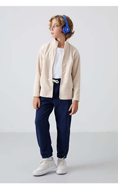 TommyLife Lacivert Kalın Yumuşak Dokulu Standart Fit Nakışlı Polar Erkek Çocuk Eşofman Alt - 11220