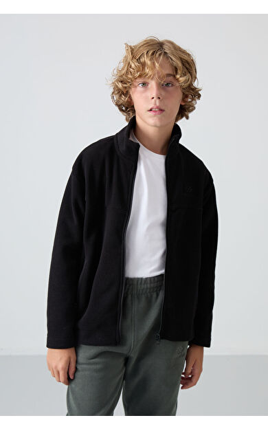 TommyLife Siyah Kalın Yumuşak Dokulu Standart Fit Nakışlı Polar Erkek Çocuk Sweatshirt - 11223