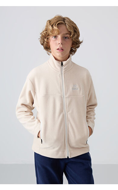TommyLife Bej Kalın Yumuşak Dokulu Standart Fit Nakışlı Polar Erkek Çocuk Sweatshirt - 11223
