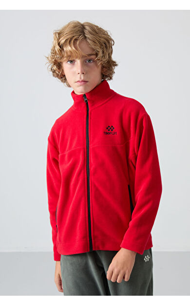 TommyLife Kırmızı Kalın Yumuşak Dokulu Standart Fit Nakışlı Polar Erkek Çocuk Sweatshirt - 11223