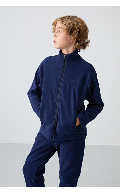 TommyLife Lacivert Kalın Yumuşak Dokulu Standart Fit Nakışlı Polar Erkek Çocuk Sweatshirt - 11223