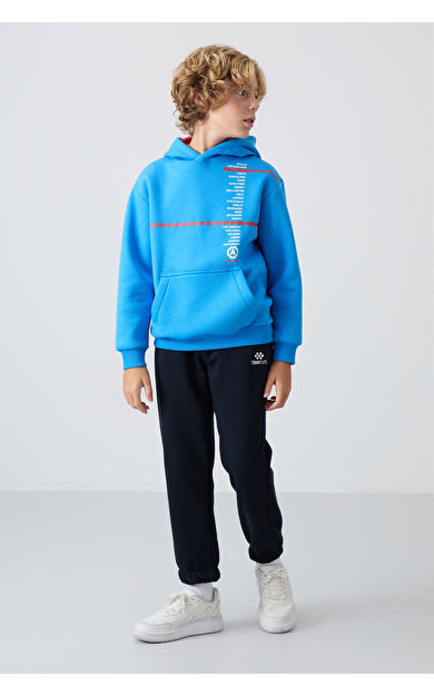 TommyLife Lacivert Pamuklu Kalın İçi Tüylü Yumuşak Dokulu Standart Fit Baskılı Erkek Çocuk Eşofman Alt - 11225