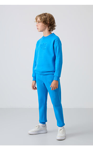 TommyLife Saks Pamuklu Kalın İçi Tüylü Yumuşak Dokulu Standart Fit Baskılı Erkek Çocuk Eşofman Takım - 11253