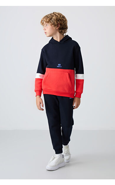 TommyLife Lacivert Pamuklu Kalın İçi Tüylü Standart Fit Nakışlı Erkek Çocuk Eşofman Takım - 11255