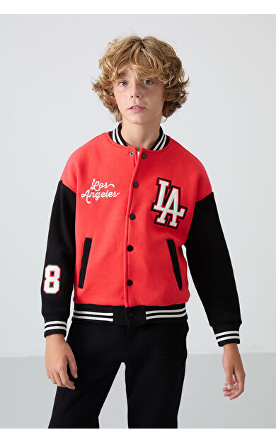 TommyLife Fiesta Pamuklu Kalın İçi Tüylü Yumuşak Dokulu Standart Fit Nakışlı Erkek Çocuk Kolej Ceket - 11258