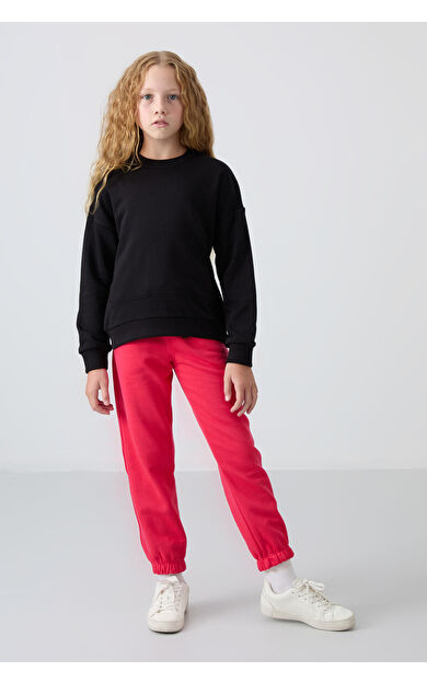 TommyLife Viva Kırmızı Pamuklu İçi Tüylü Yumuşak Dokulu Standart Fit Nakışlı Kız Çocuk Eşofman Alt - 75158