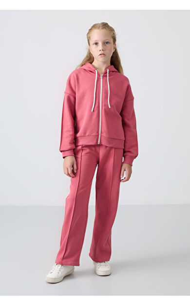 TommyLife Yaban Gülü Pamuklu İçi Tüylü Yumuşak Dokulu Standart Fit Nakışlı Kız Çocuk Eşofman Takım - 75161