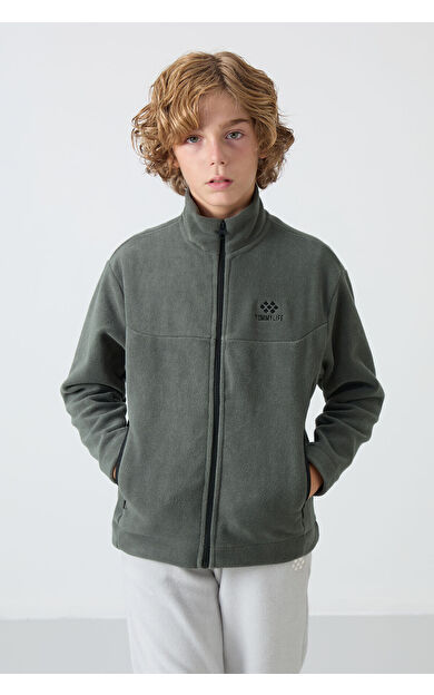 TommyLife Haki Kalın Yumuşak Dokulu Standart Fit Nakışlı Polar Erkek Çocuk Sweatshirt - 11223