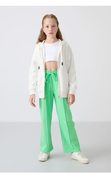 TommyLife Su Yeşil Cepli Ön Dikiş Detaylı Geniş Paça Kız Çocuk Eşofman Altı -75144