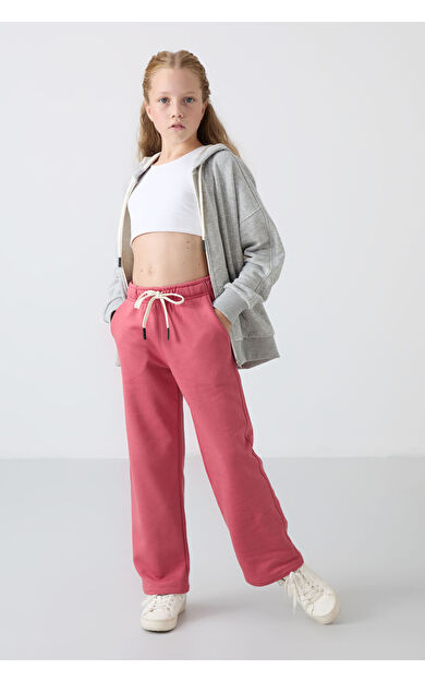 TommyLife Yaban Gülü Pamuklu İçi Tüylü Yumuşak Dokulu Standart Fit Nakışlı Kız Çocuk Eşofman Alt - 75146