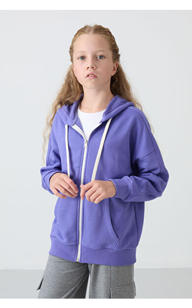 TommyLife Eflatun Pamuklu İçi Tüylü Yumuşak Dokulu Standart Fit Nakışlı Kız Çocuk Sweatshirt - 75149