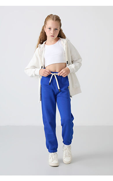 TommyLife Gece Mavi Pamuklu İçi Tüylü Yumuşak Dokulu Standart Fit Nakışlı Kız Çocuk Eşofman Alt - 75158