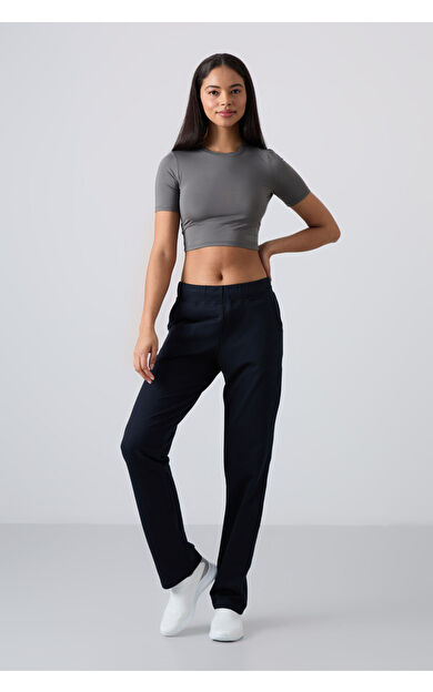 TommyLife Lacivert Yüksek Bel Cepli Rahat Form Klasik Paça Kadın Eşofman Alt - 94185