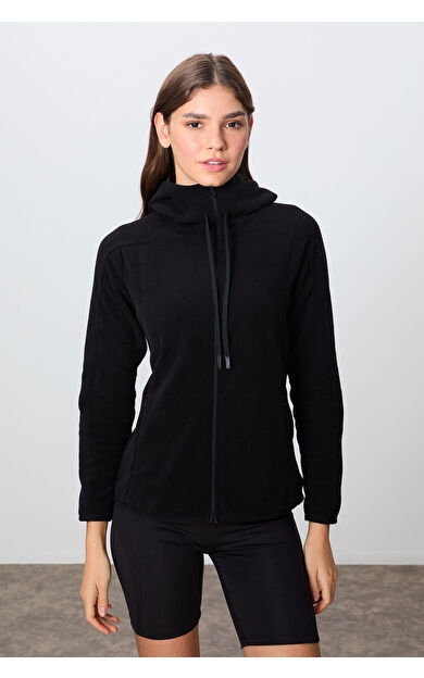 TommyLife Siyah Kalın Yumuşak Dokulu Kapüşonlu Standart Fit Nakışlı Polar Kadın Sweatshirt -97287